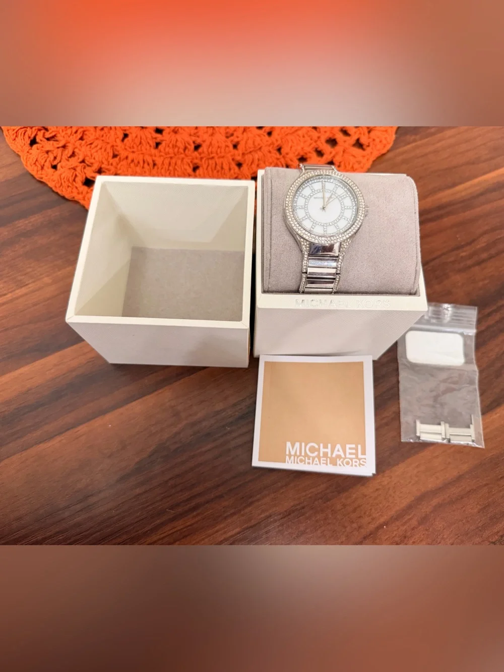 Michael Kors Silver-Tone Crystal Accent Bracelet Watch